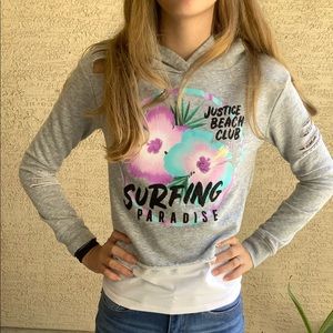 Justice Grey Girls Hoodie Distressed M 10 EUC